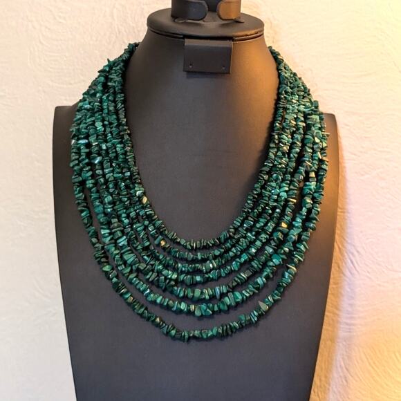 Jay King DTR Sterling Silver Malachite Chip Beaded 7-Stranded Drape Necklace - Picture 6 of 7